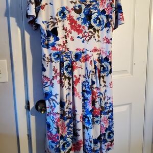 Floral Midi Dress - Blue and Pink